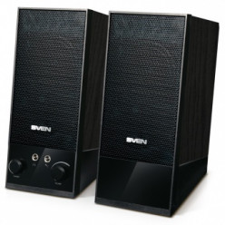 SVEN SPS-604 Black,  2.0 / 2x2W RMS, USB power supply, headphone jack, wooden,  2.1-